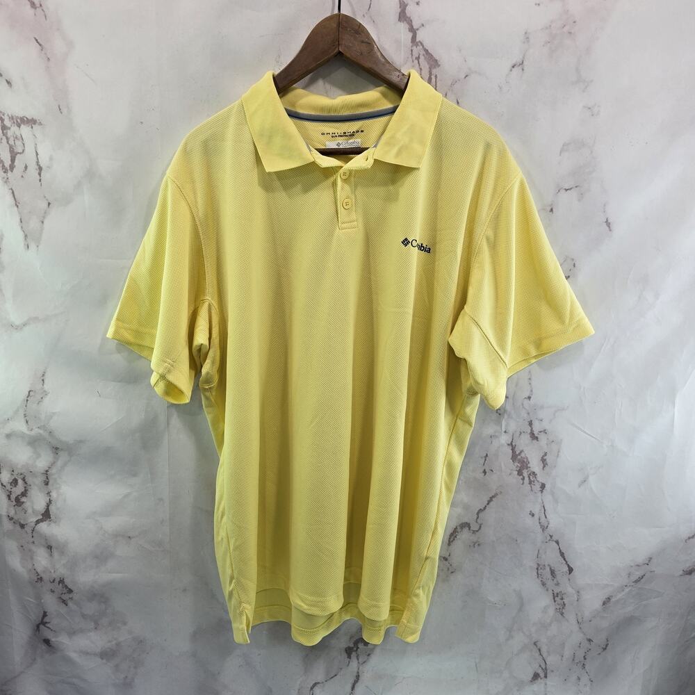 Columbia Shirt Mens XL Yellow Polo Short Sleeve Sun UPF Omni Shade Banana